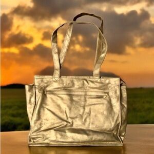 Metallic Shoulder Handbag Tote Purse with Multiple Dividers